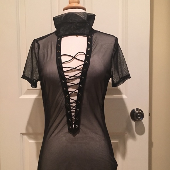 Mesh Laced Up Shirt - Picture 2 of 3